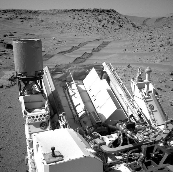 At Gale Crater on Mars, NASA's Curiosity rover drove over a series of dunes known as the Dingo Gap...on February 6, 2014.