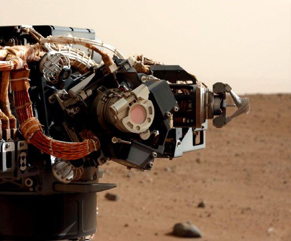 The Mastcam on the Curiosity Mars rover took this image of the robotic arm, on September 5, 2012.