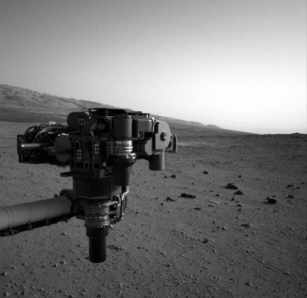 The Navcam on the Curiosity Mars rover took this image of the robotic arm last month.