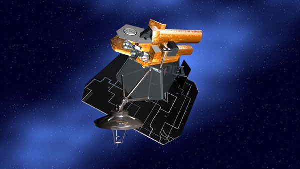 An artist's concept of the Deep Impact spacecraft.