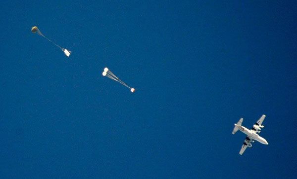 The Orion's parachutes are about to be deployed above the U.S. Army's Yuma Proving Grounds in Arizona, on December 21, 2011.