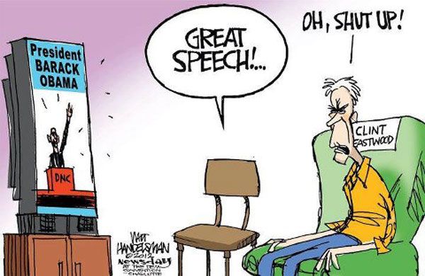 Clint Eastwood and his new best friend watch the Democratic National Convention.