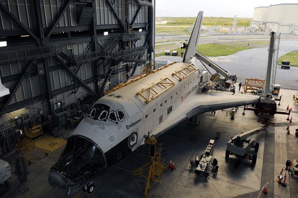 Space shuttle Endeavour undergoes decommissioning at the Kennedy Space Center in Florida.