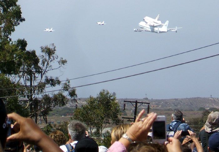 A photo I took of Endeavour and NASA 905 performing a flyover of Los Angeles International Airport (LAX) on September 21, 2012.
