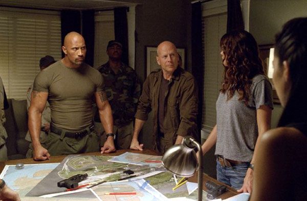 Roadblock (Dwayne Johnson), General Joseph Colton (Bruce Willis), Lady Jaye (Adrianne Palicki) and Jinx (Elodie Yung, far right) devise a plan to defeat Cobra in G.I. JOE: RETALIATION. Roadblock (Dwayne Johnson), General Joseph Colton (Bruce Willis), Lady Jaye (Adrianne Palicki) and Jinx (Elodie Yung, far right) devise a plan to defeat Cobra in G.I. JOE: RETALIATION.