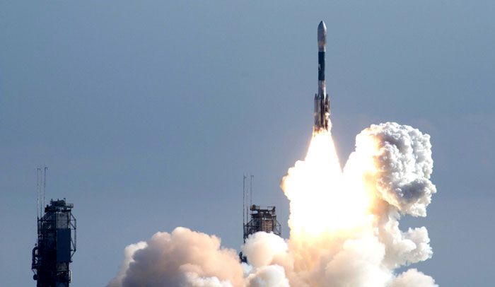 A Delta II rocket carrying the twin GRAIL spacecraft launches from Cape Canaveral Air Force Station in Florida on September 10, 2011.