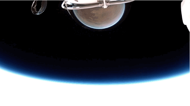 An animated GIF of Felix Baumgartner's 2012 space jump.