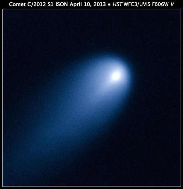 One of the Hubble Space Telescope's latest images: a photo of Comet (C/2012 S1) ISON that HST took as the comet was 386 million miles from the Sun on April 10, 2013.