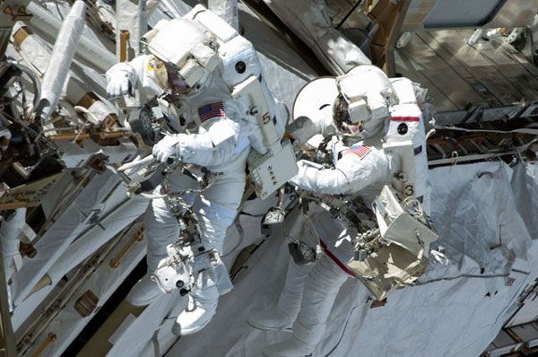 Expedition 35 crew members Chris Cassidy and Tom Marshburn conduct a spacewalk outside of the International Space Station, on May 11, 2013. Expedition 35 crew members Chris Cassidy and Tom Marshburn conduct a spacewalk outside of the International Space Station, on May 11, 2013.