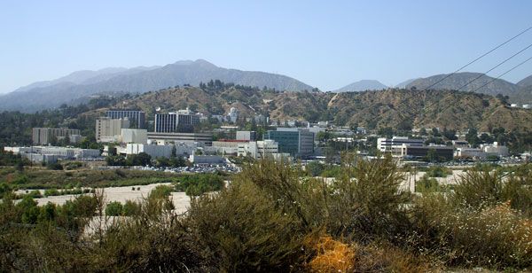 A glimpse of NASA's Jet Propulsion Laboratory from up the road, on June 10, 2012.