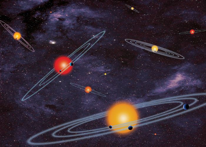 An artist's concept of so-called multiple-transiting planet systems, many of which have been discovered by NASA's Kepler spacecraft.