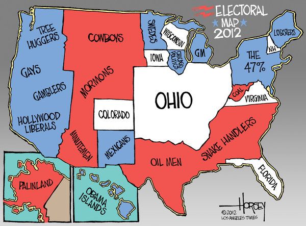 An illustration showing Ohio's place on the 2012 Electoral Map.