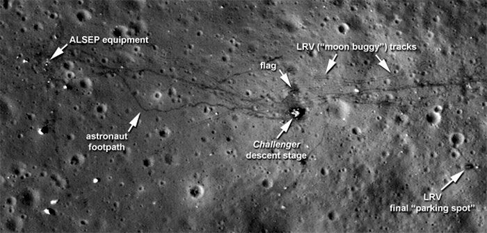 An LRO photo of the Apollo 17 landing site that was publicly released by NASA on September 6, 2011.