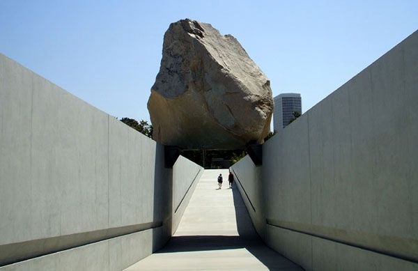 Approaching 'Levitated Mass' to take a close-up picture of it, on August 10, 2012.