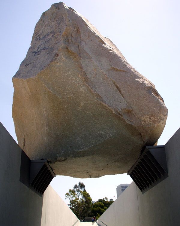 Photographing 'Levitated Mass' from underneath, on August 10, 2012.