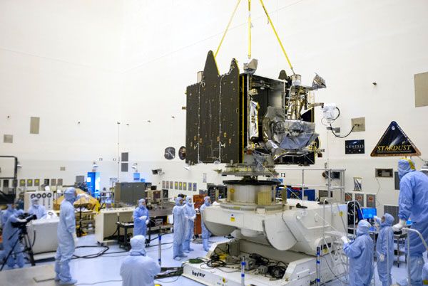 NASA's MAVEN spacecraft is placed inside the Payload Hazardous Servicing Facility at the Kennedy Space Center in Florida to begin launch preparations...on August 3, 2013.