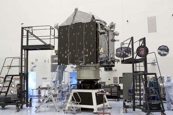 The MAVEN spacecraft is about to undergo a spin test at NASA's Kennedy Space Center in Florida, on October 21, 2013.