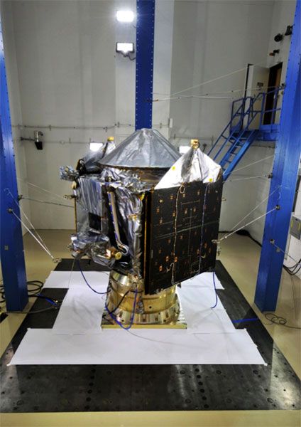 NASA's MAVEN spacecraft undergoes acoustics testing at the Lockheed Martin facility in Colorado.