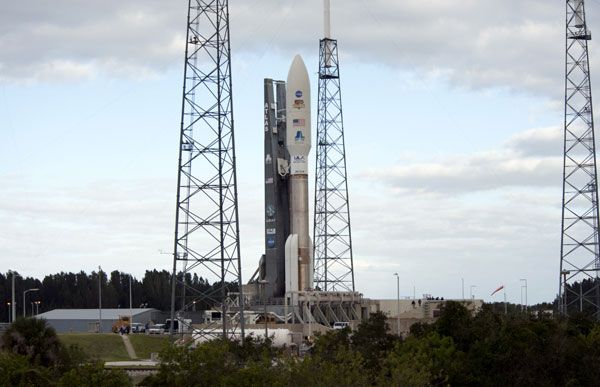 The Atlas V rocket arrives at SLC-41 at Cape Canaveral Air Force Station in Florida, on November 25, 2011.
