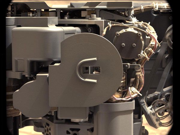 An image of the Curiosity Mars rover's sample-processing and delivery tool...taken with the Mastcam on February 23, 2013.