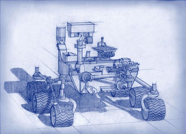An artist's sketch of NASA's Mars 2020 rover.