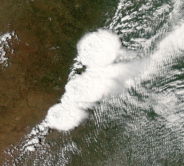 An image of a tornado-generating storm system above Moore, Oklahoma...taken by an Earth Observing Satellite on May 20, 2013.