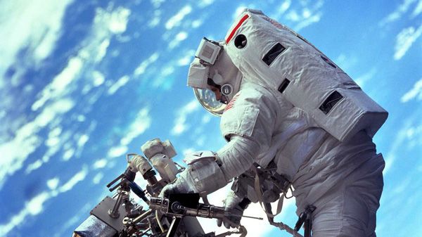 Astronaut Steven L. Smith works on the Hubble Space Telescope (not visible here) during shuttle mission STS-125. Astronaut Steven L. Smith works on the Hubble Space Telescope (not visible here) during shuttle mission STS-125.
