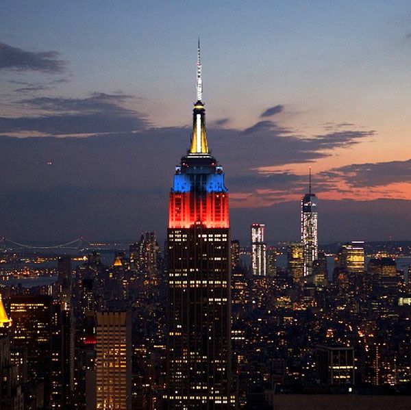 The Empire State Building is lit up in the colors of the Philippine flag in New York City, on November 15, 2013.