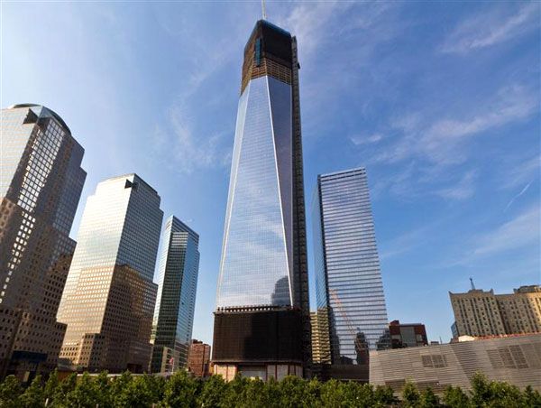 Construction continues on the 1 World Trade Center in New York City, as of July 11, 2012.