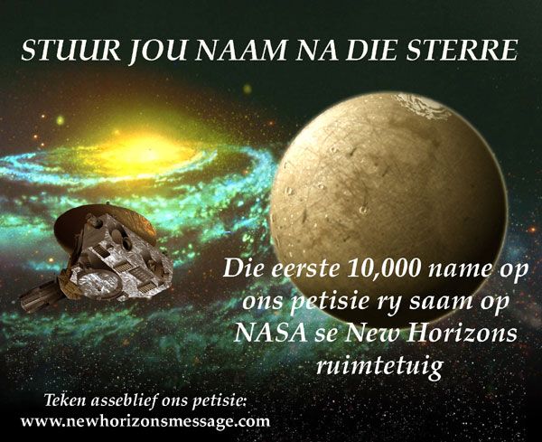 A New Horizons Message Initiative poster in Afrikaan.