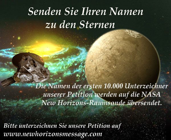 A New Horizons Message Initiative poster in German.