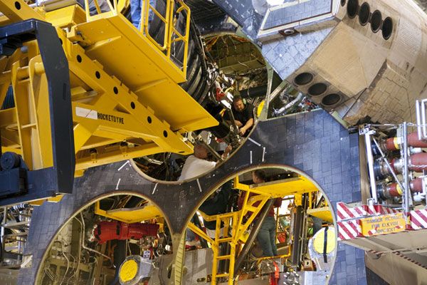 The first of the three RSMEs is installed onto space shuttle Discovery, on December 5, 2011.