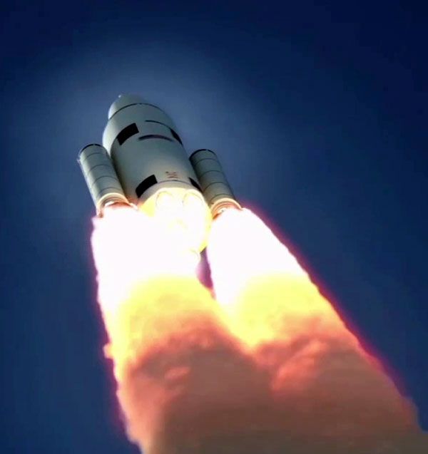 An artist's concept of the SLS rocketing towards the cosmos. An artist's concept of the SLS rocketing towards the cosmos.