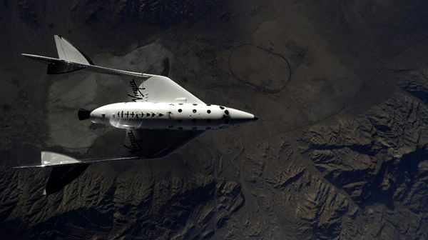 SS2 drops away from her mothership, White Knight II, prior to SS2's third powered flight above California's Mojave Desert on January 10, 2014. SS2 drops away from her mothership, White Knight II, prior to SS2's third powered flight above California's Mojave Desert on January 10, 2014.