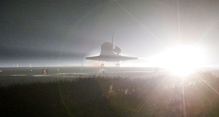 Space shuttle Atlantis lands at NASA's Kennedy Space Center in Florida for the final time, on July 21, 2011.