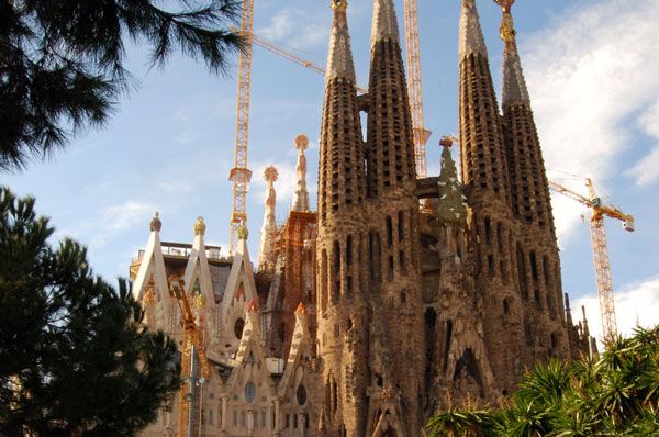 A ground-level view of the Temple Sagrada Família...which has currently taken 130 years to construct.