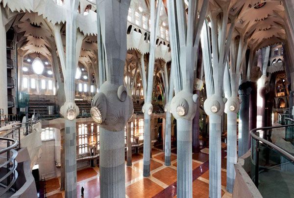 A view of the Temple Sagrada Família's central nave...whose completion allowed Pope Benedict XVI to consecrate the church in November of 2010.