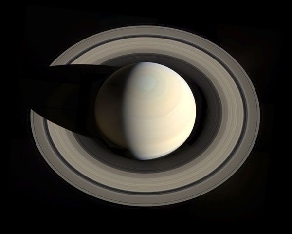 A mosaic of Saturn that is comprised of images taken by NASA's Cassini spacecraft on October 10, 2013.