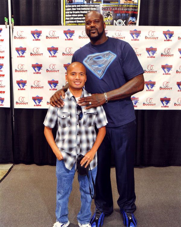 Posing with Shaq at the Frank & Son Collectible Show in City of Industry, California...on August 10, 2013.