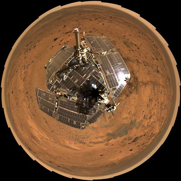 A self-portrait of the Spirit rover taken with her Panoramic Camera.