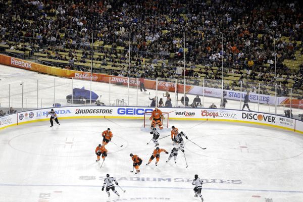 The Anaheim Ducks defeated the Los Angeles Kings, 3-0, at an outdoor hockey rink inside of Dodger Stadium, on January 25, 2014.