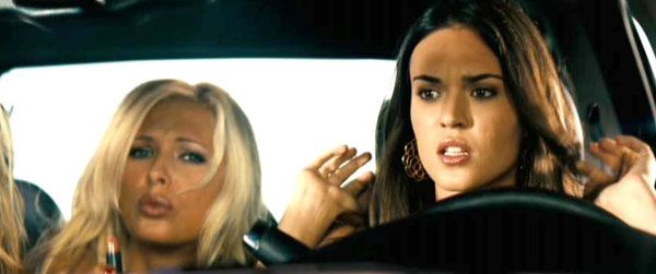 A socialite (Odette Annable) is peeved that Sam Witwicky hit her car in 2007's TRANSFORMERS.