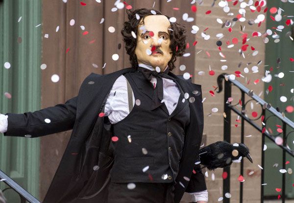Wearing an Edgar Allan Poe mask, a cult follower puts on a show before wreaking murderous havoc in THE FOLLOWING.