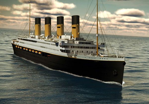 An artist's concept depicting Titanic II sailing across the ocean.