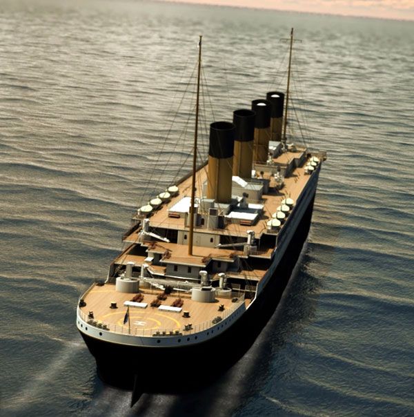 An artist's concept depicting Titanic II sailing across the ocean.