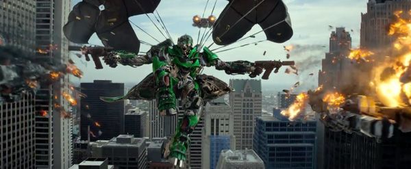 An Autobot named Crosshairs shows off his mid-air combat skills in TRANSFORMERS: AGE OF EXTINCTION. An Autobot named Crosshairs shows off his mid-air combat skills in TRANSFORMERS: AGE OF EXTINCTION.