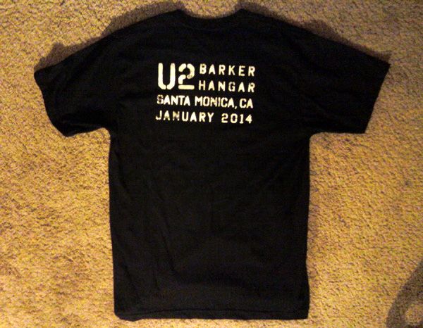 A free T-shirt that I got for working on the music video for the new U2 song 'Invisible,' on January 8-9, 2014.