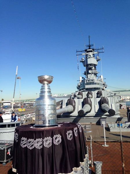 The Stanley Cup is displayed aboard the USS Iowa in San Pedro, on January 16, 2013.