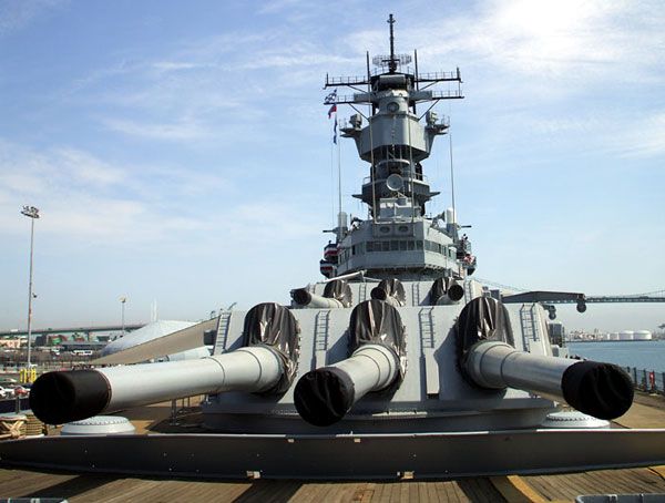 Three of the nine 16-inch guns aboard the USS Iowa...looking lethal as heck.
