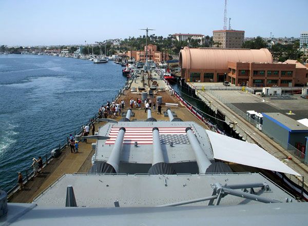 The USS Iowa's bow...as seen from atop her bridge on August 7, 2012.